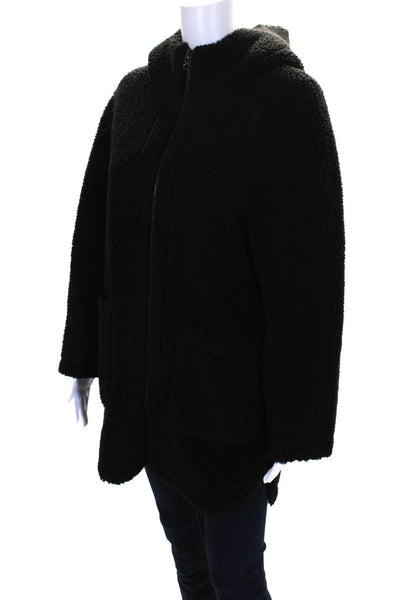 Zara Womens Textured Hooded Zippered Round Hem Long Sleeve Jacket Black Size XS