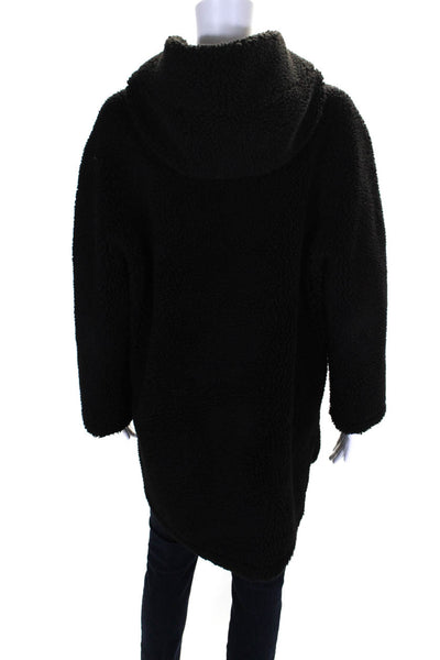 Zara Womens Textured Hooded Zippered Round Hem Long Sleeve Jacket Black Size XS