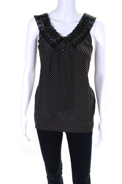 Joie Womens Silk Lace Trim V Neck Polka Dot Blouse Black Size S