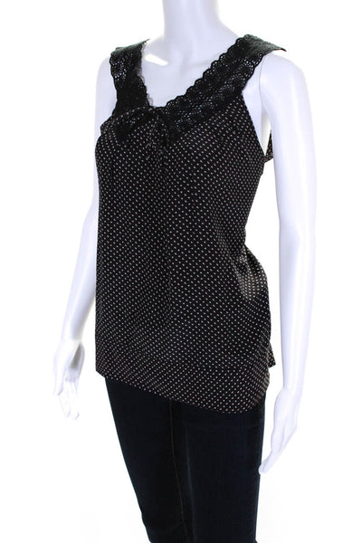 Joie Womens Silk Lace Trim V Neck Polka Dot Blouse Black Size S