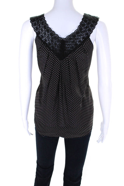 Joie Womens Silk Lace Trim V Neck Polka Dot Blouse Black Size S