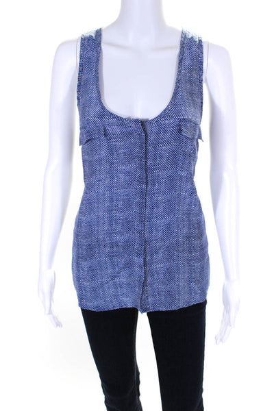 Joie Womens Silk Scoop Neck Sleeveless Spotted Print Blouse Blue Size L