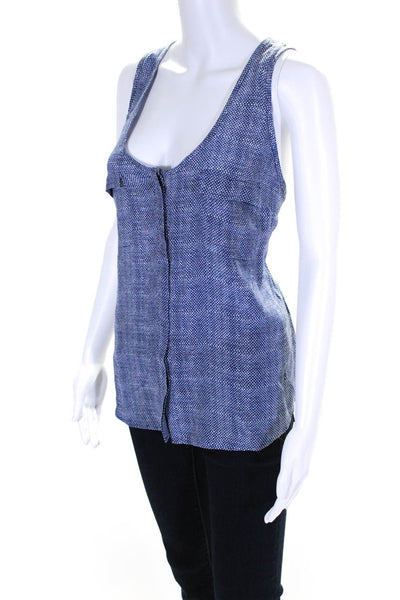 Joie Womens Silk Scoop Neck Sleeveless Spotted Print Blouse Blue Size L