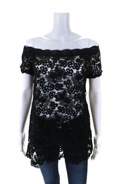 Sauvage Womens Short Sleeve Scoop Neck Lace Top Blouse Black Size Medium