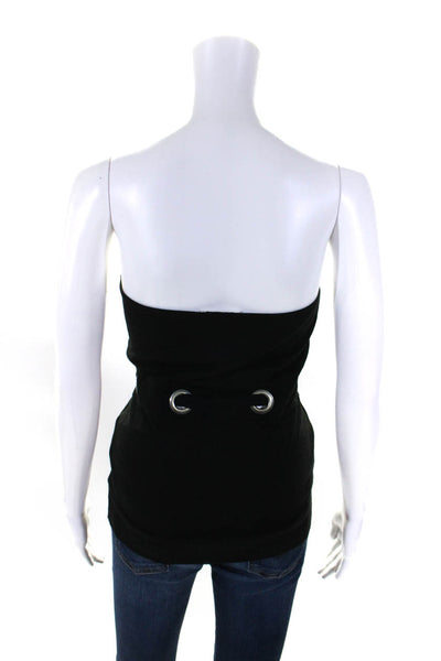 Chloe Womens Strapless Grommet Tie Front Ribbed Top Black Cotton Size Small