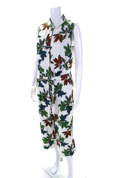 Akris Punto Womens Printed Sleveless Belted Button Down Jumpsuit White Size 8