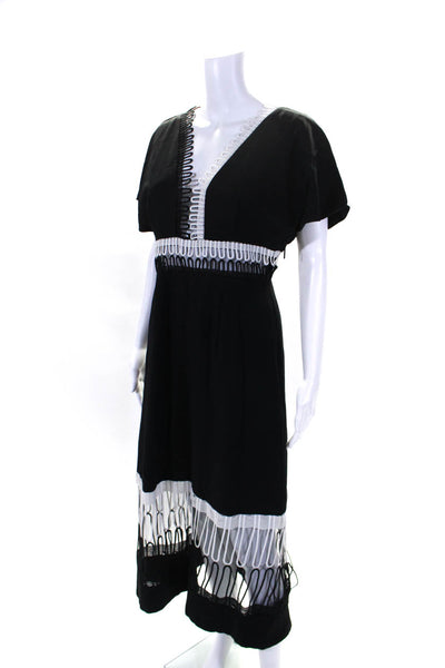 Christopher Kane Womens Embroidered Mesh V Neck A Line Dress Black White Size 10