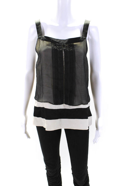 Rag & Bone Womens Silk Patchwork Layered Buckled Strap Blouse Black Size 6