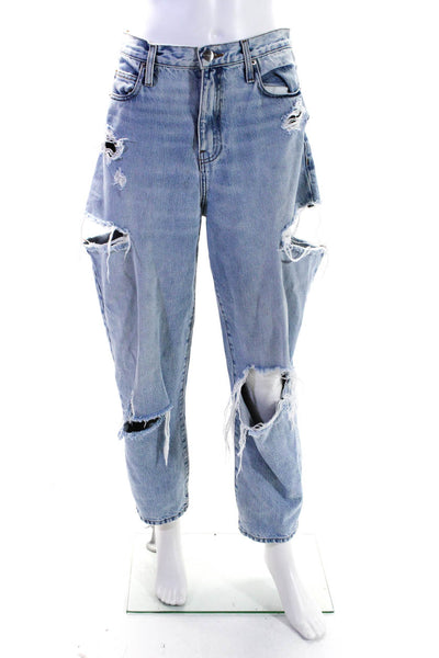 Frame Womens Cotton Light Washed Button Distress Straight Jeans Blue Size EUR28