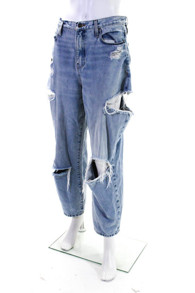 Frame Womens Cotton Light Washed Button Distress Straight Jeans Blue Size EUR28