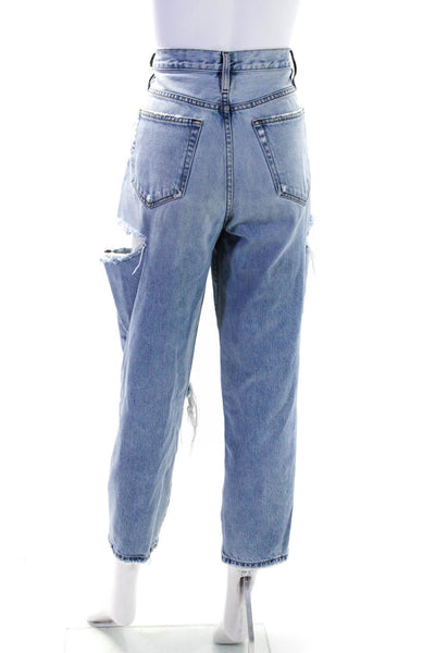 Frame Womens Cotton Light Washed Button Distress Straight Jeans Blue Size EUR28