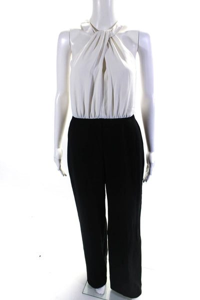 Trina Turk Womens Colorblock Ruche Halter Zip Straight Leg Jumpsuit Black Size 4