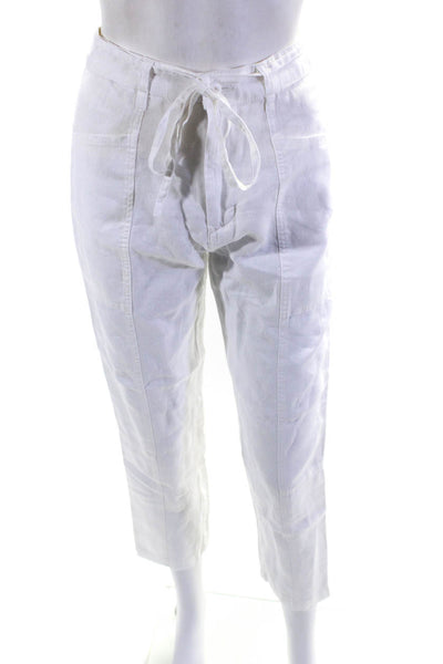 Joie Womens White Linen High Rise Drawstring Straight Leg Pants Size 00