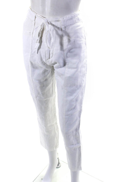 Joie Womens White Linen High Rise Drawstring Straight Leg Pants Size 00