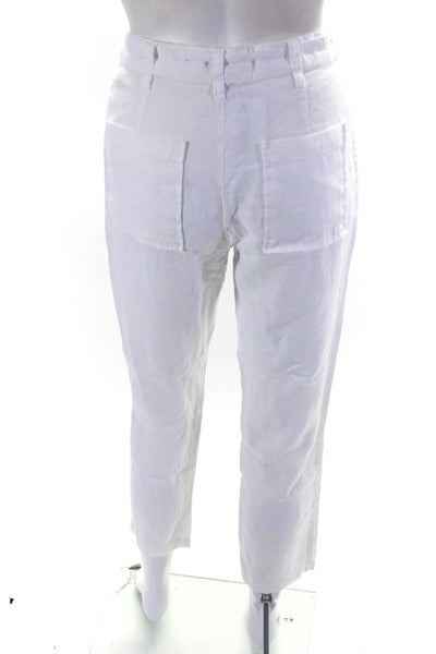 Joie Womens White Linen High Rise Drawstring Straight Leg Pants Size 00