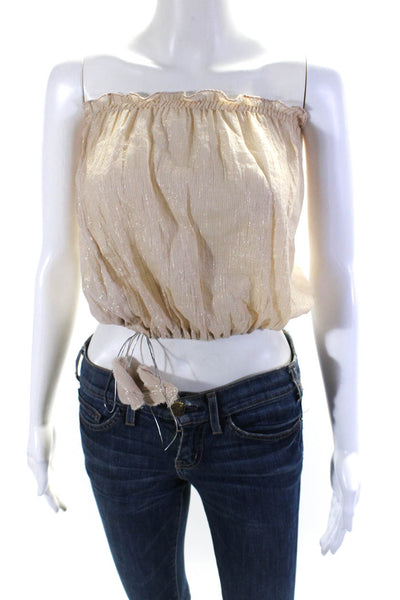 Pop Saint Barth Womens Beige Glittery Detail Ruffle Strapless Crop Top Size XS