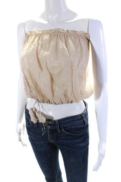 Pop Saint Barth Womens Beige Glittery Detail Ruffle Strapless Crop Top Size XS