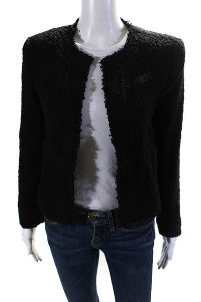 IRO Womens Black Textured Cotton Open Front Long Sleeve Jacket Size 34