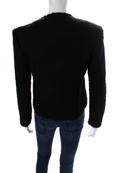 IRO Womens Black Textured Cotton Open Front Long Sleeve Jacket Size 34