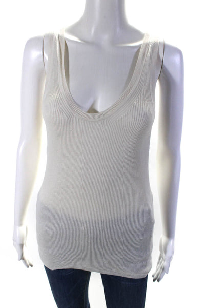 Tome Womens Cashmere & Silk Ribbed Knit Scoop Neck Tank Top Blouse Cream Size M