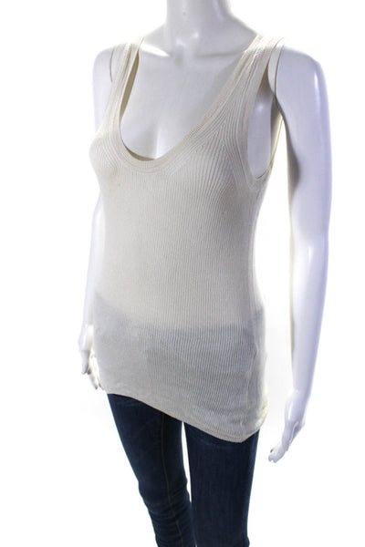 Tome Womens Cashmere & Silk Ribbed Knit Scoop Neck Tank Top Blouse Cream Size M