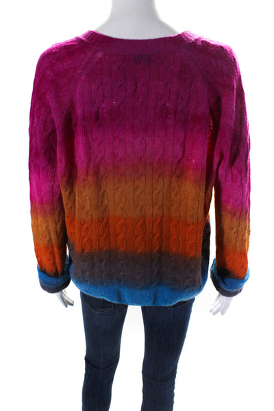 Etro Womens Wool Cable Knit V-Neck Long Sleeve Sweater Top Multicolor Size 42