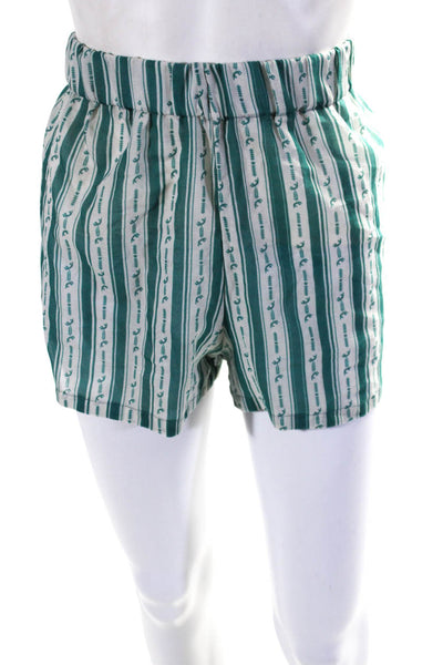 Diza Gabo Womens Cotton Striped Elastic Waist Wide Leg Shorts Green Size L-XL