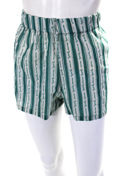 Diza Gabo Womens Cotton Striped Elastic Waist Wide Leg Shorts Green Size L-XL