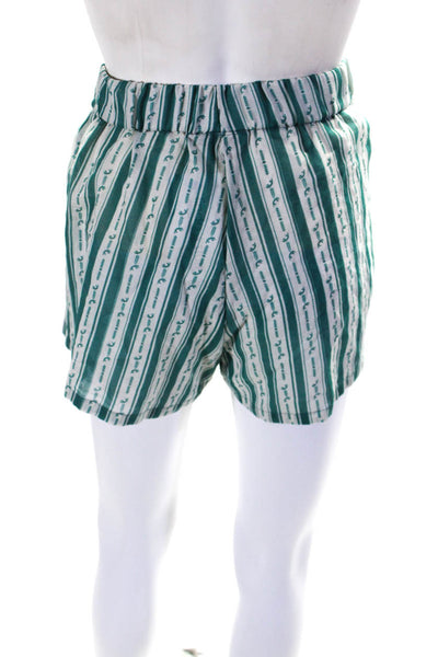 Diza Gabo Womens Cotton Striped Elastic Waist Wide Leg Shorts Green Size L-XL