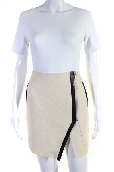 Rebecca Minkoff Womens Leather Trim Front Slit Mini Skirt White Size 2