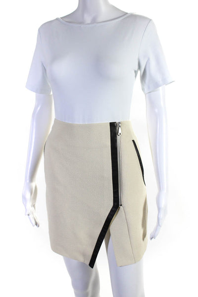 Rebecca Minkoff Womens Leather Trim Front Slit Mini Skirt White Size 2