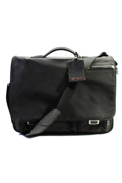 Tumi Canvas Woven Multi-Pocket Adjustable Strap Messenger Shoulder Bag Black