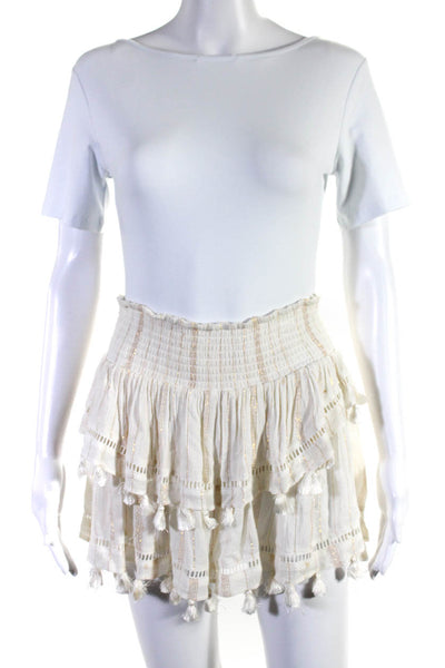 Ramy Brook Womens White Gold Striped Tassel Detail Layered Mini Skirt Size XS