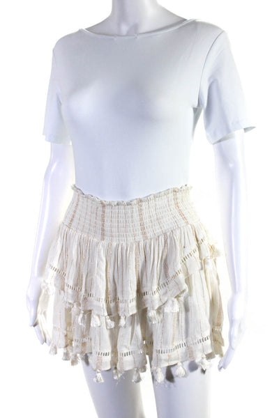 Ramy Brook Womens White Gold Striped Tassel Detail Layered Mini Skirt Size XS