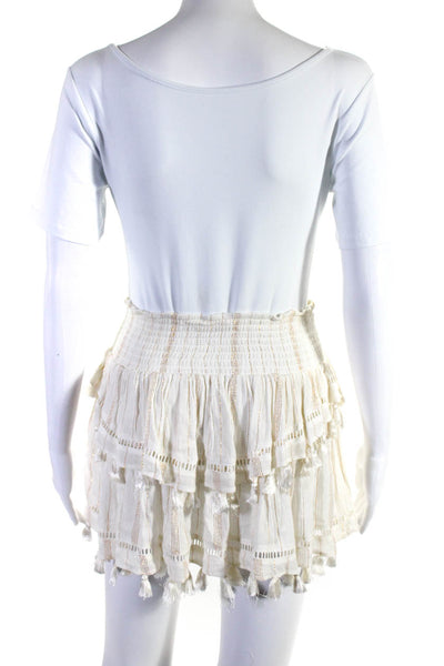 Ramy Brook Womens White Gold Striped Tassel Detail Layered Mini Skirt Size XS