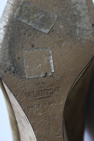 Valentino Garavani Womens Brown Suede Peep Toe Mules Heels Shoes Size 5.5
