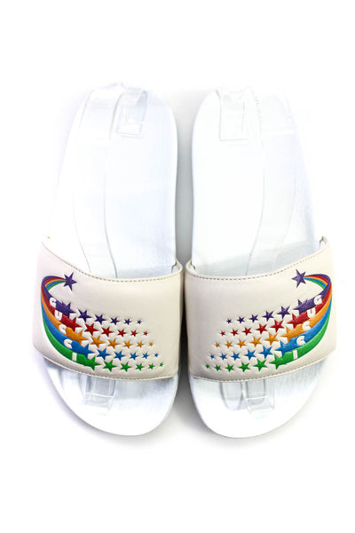 Gucci Womens White Multicolor Star Print Slip On Slides Shoes Size 6