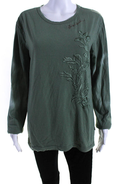 Just Cavalli Womens Cotton Jersey Knit Embroidered Tee T-Shirt Green Size 52