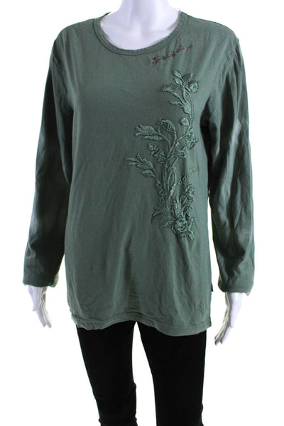 Just Cavalli Womens Cotton Jersey Knit Embroidered Tee T-Shirt Green Size 52