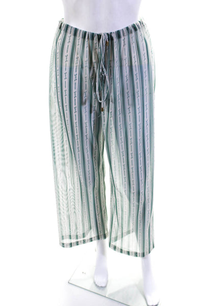 Diza Gabo Womens Sheer Striped Drawstring Waist Swim Cover Up Pants Green Size M