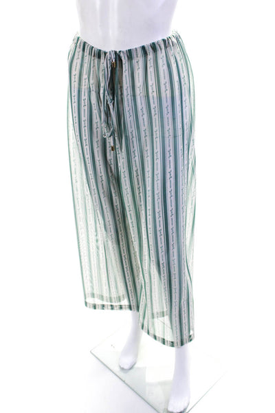 Diza Gabo Womens Sheer Striped Drawstring Waist Swim Cover Up Pants Green Size M