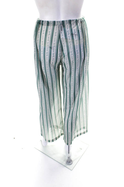 Diza Gabo Womens Sheer Striped Drawstring Waist Swim Cover Up Pants Green Size M