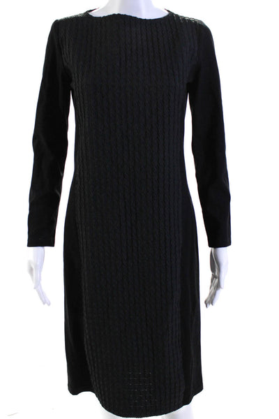 Weekend Max Mara Women's Round Neck Long Sleeves A-Line Midi Dress Black Size M