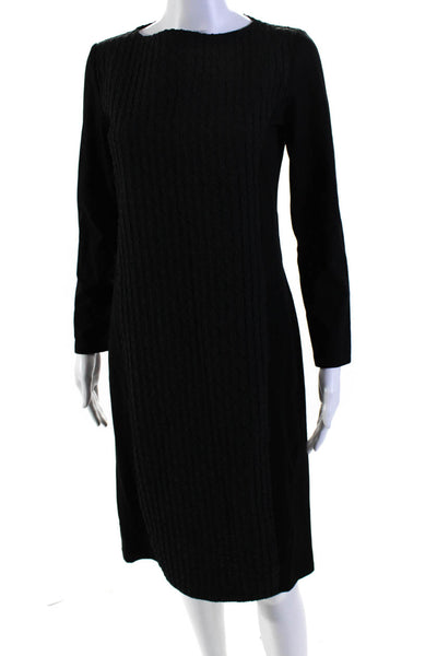 Weekend Max Mara Women's Round Neck Long Sleeves A-Line Midi Dress Black Size M