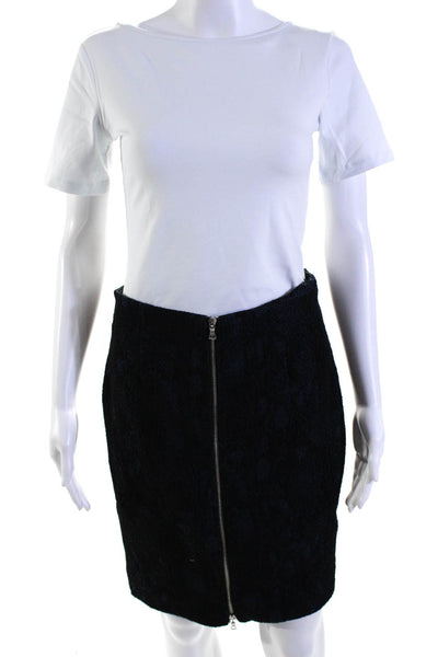 Yigal Azrouel Women's Exposed Zip Lined Mini A-Line Skirt Blue Black Size 6