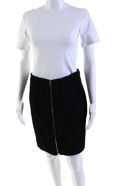 Yigal Azrouel Women's Exposed Zip Lined Mini A-Line Skirt Blue Black Size 6