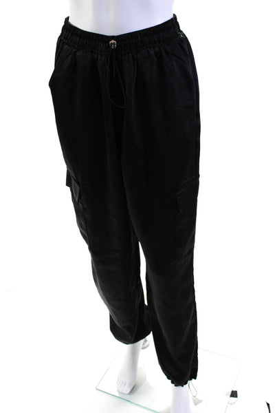 Superdown Women's Elastic Drawstring Waist Tapered Leg Cargo Pant Black Size M