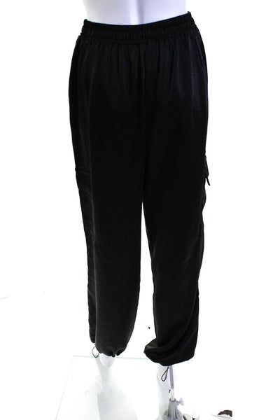 Superdown Women's Elastic Drawstring Waist Tapered Leg Cargo Pant Black Size M