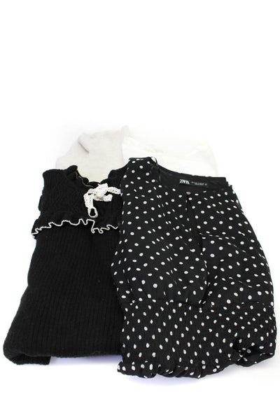 Zara Women's Ruffle Lace Trim Ribbed A-Line Mini Dress Black Size M Lot 4