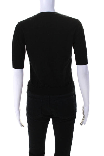 N 21 Women's Round Neck Short Sleeves Lace Trim Pullover Sweater Black Size S